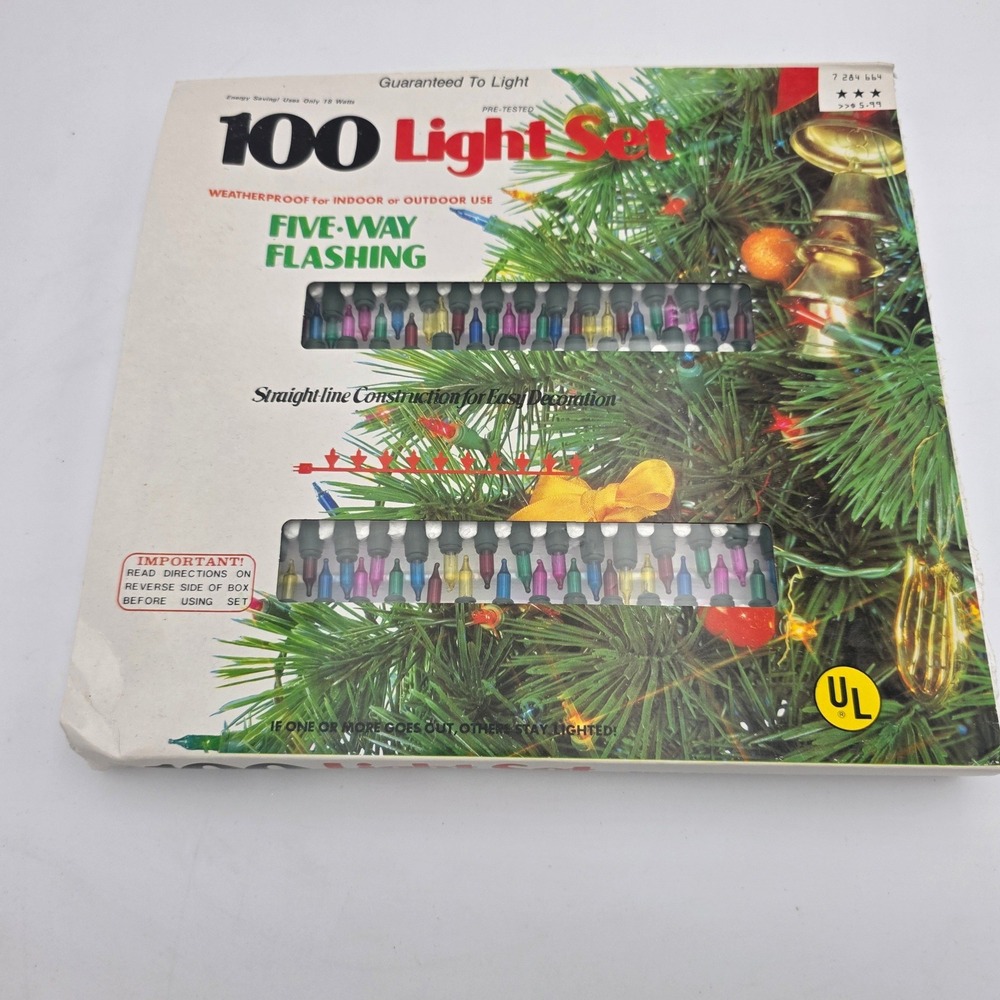 Vintage TG&Y 100 Multi Color Christmas Light Set FiveWay Flashing Indoor Outdoor